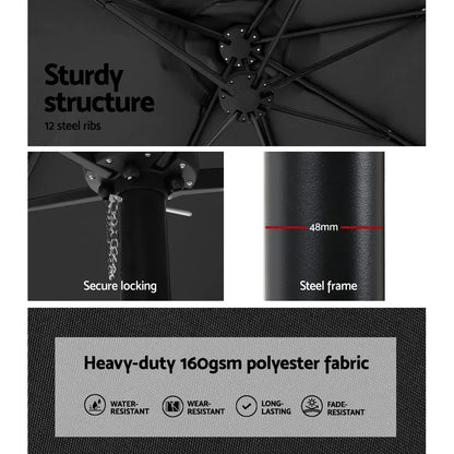 Instahut 4.57m Outdoor Umbrella w/Base Stand Beach Pole Garden Tilt Black - Mekamart Australia