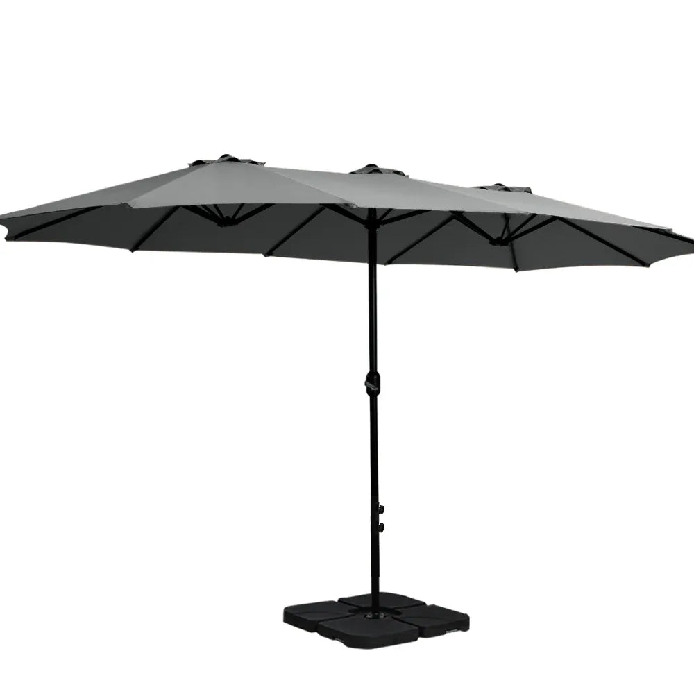 Instahut 4.57m Outdoor Umbrella w/Base Stand Beach Pole Garden Tilt Charcoal - Mekamart Australia