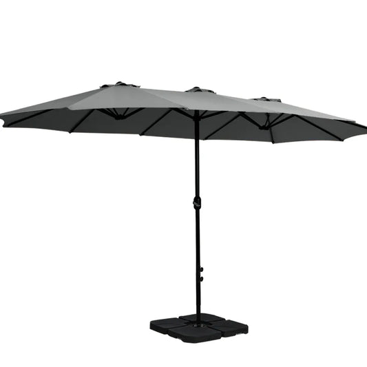 Instahut 4.57m Outdoor Umbrella w/Base Stand Beach Pole Garden Tilt Charcoal - Mekamart Australia