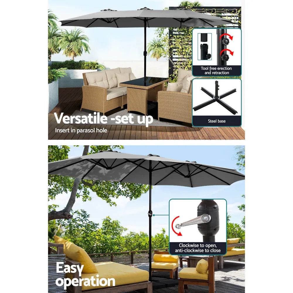 Instahut 4.57m Outdoor Umbrella w/Base Stand Beach Pole Garden Tilt Charcoal - Mekamart Australia