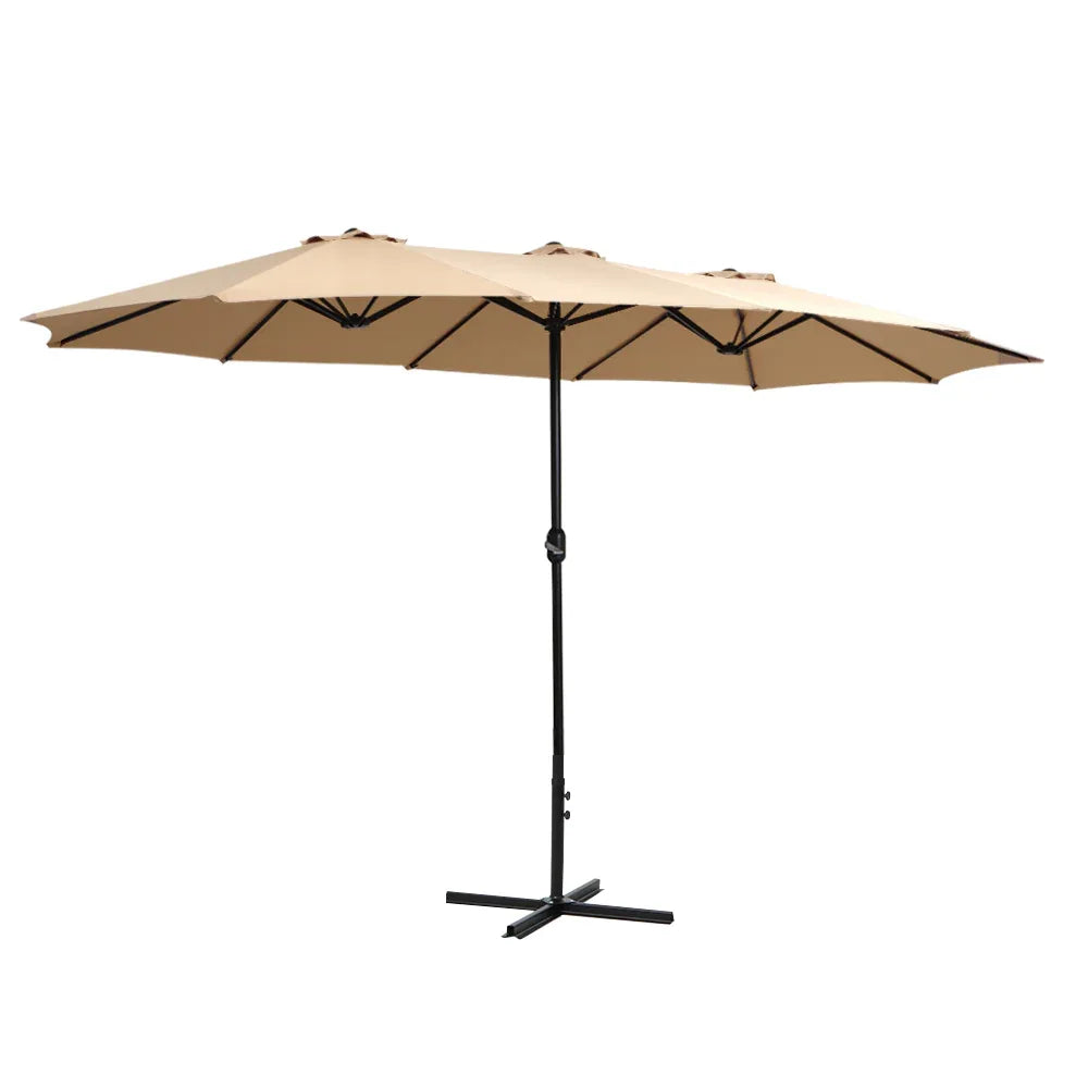 Instahut 4.57m Outdoor Umbrella Beach Pole Garden Tilt Beige - Mekamart Australia