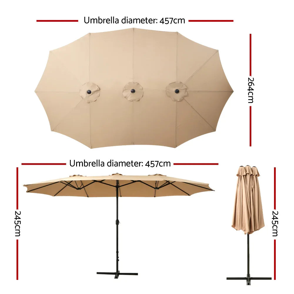 Instahut 4.57m Outdoor Umbrella Beach Pole Garden Tilt Beige - Mekamart Australia