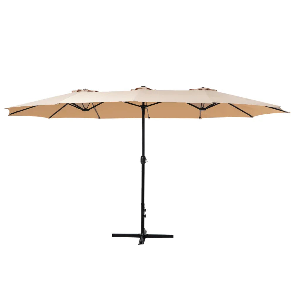 Instahut 4.57m Outdoor Umbrella Beach Pole Garden Tilt Beige - Mekamart Australia