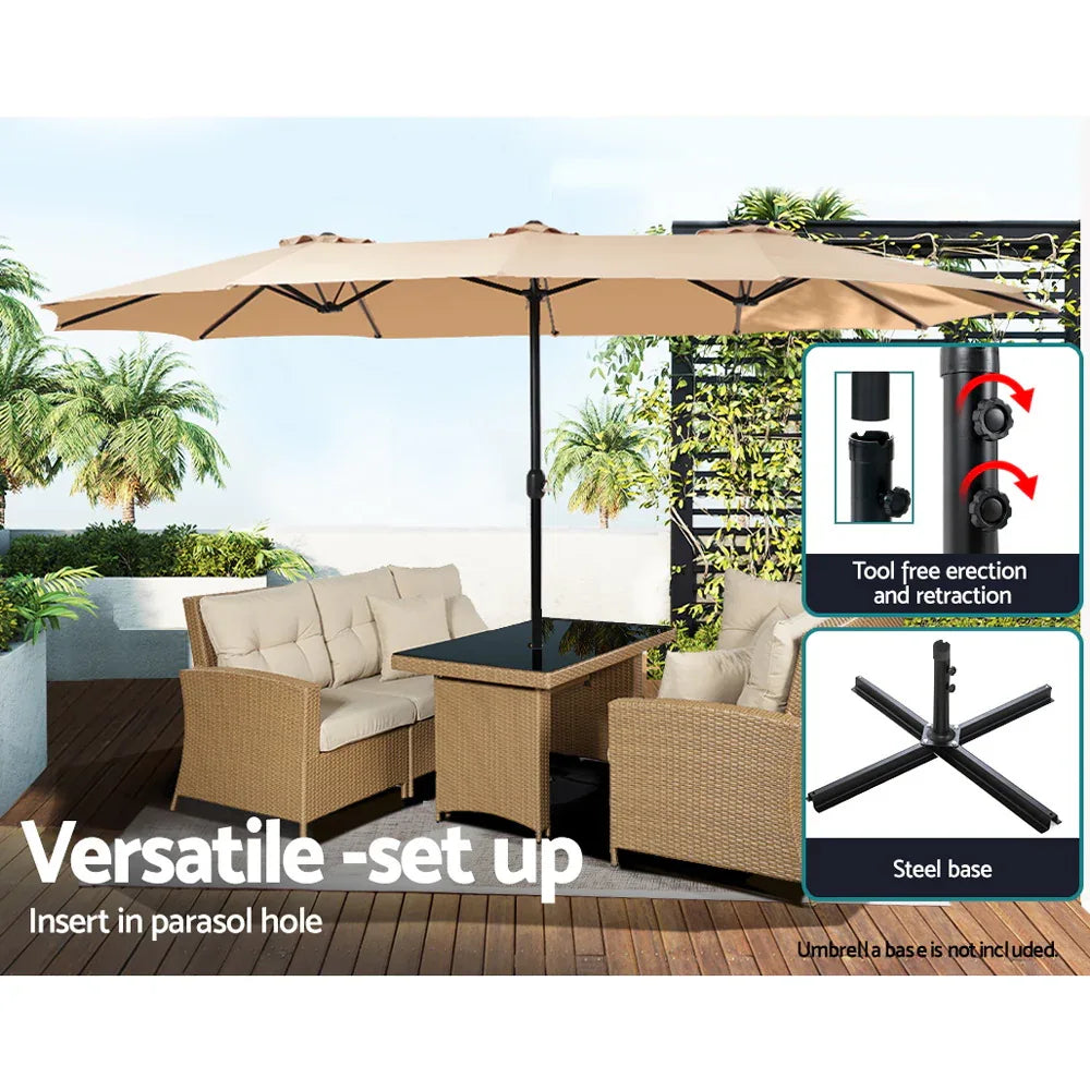 Instahut 4.57m Outdoor Umbrella Beach Pole Garden Tilt Beige - Mekamart Australia