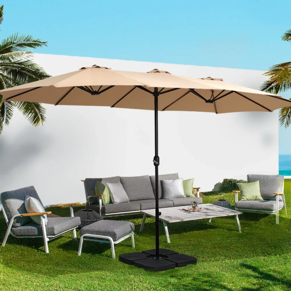 Instahut 4.57m Outdoor Umbrella Beach Pole Garden Tilt Beige - Mekamart Australia