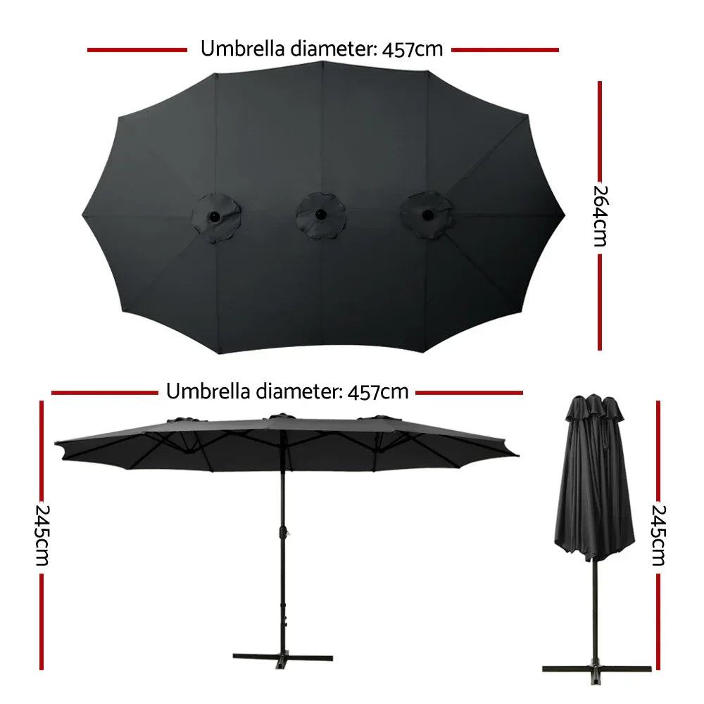 Instahut 4.57m Outdoor Umbrella Beach Pole Garden Tilt Black - Mekamart Australia