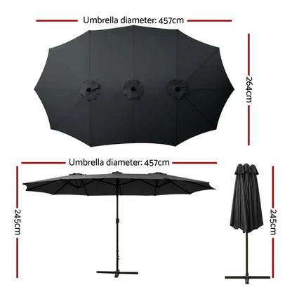 Instahut 4.57m Outdoor Umbrella Beach Pole Garden Tilt Black - Mekamart Australia