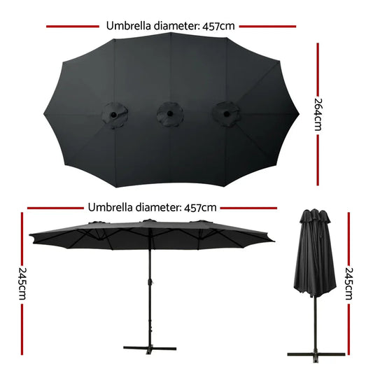 Instahut 4.57m Outdoor Umbrella Beach Pole Garden Tilt Black - Mekamart Australia