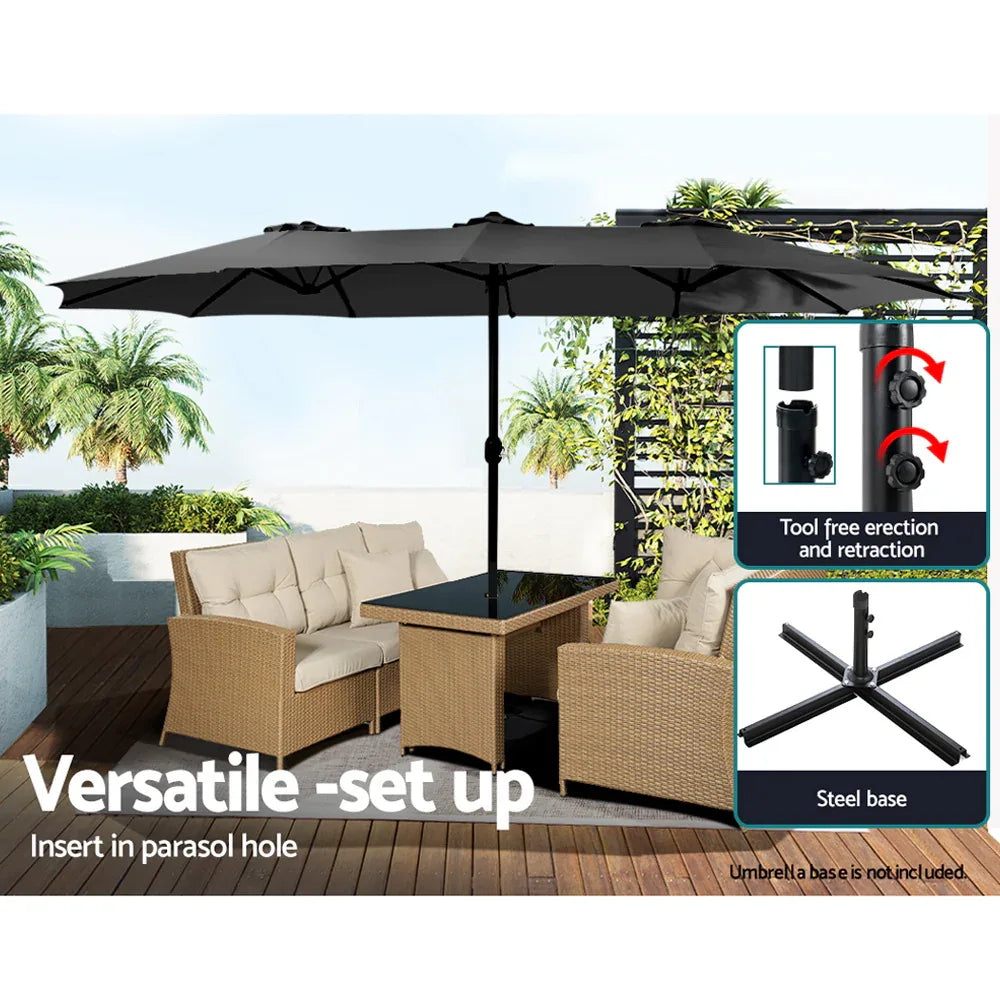 Instahut 4.57m Outdoor Umbrella Beach Pole Garden Tilt Black - Mekamart Australia