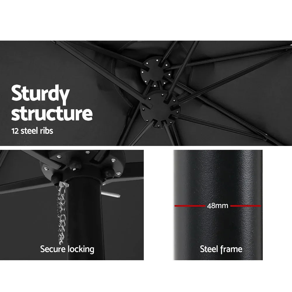 Instahut 4.57m Outdoor Umbrella Beach Pole Garden Tilt Black - Mekamart Australia