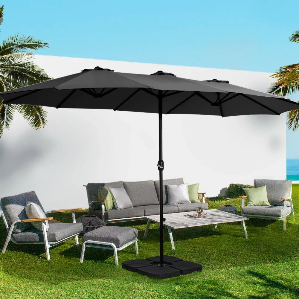Instahut 4.57m Outdoor Umbrella Beach Pole Garden Tilt Black - Mekamart Australia