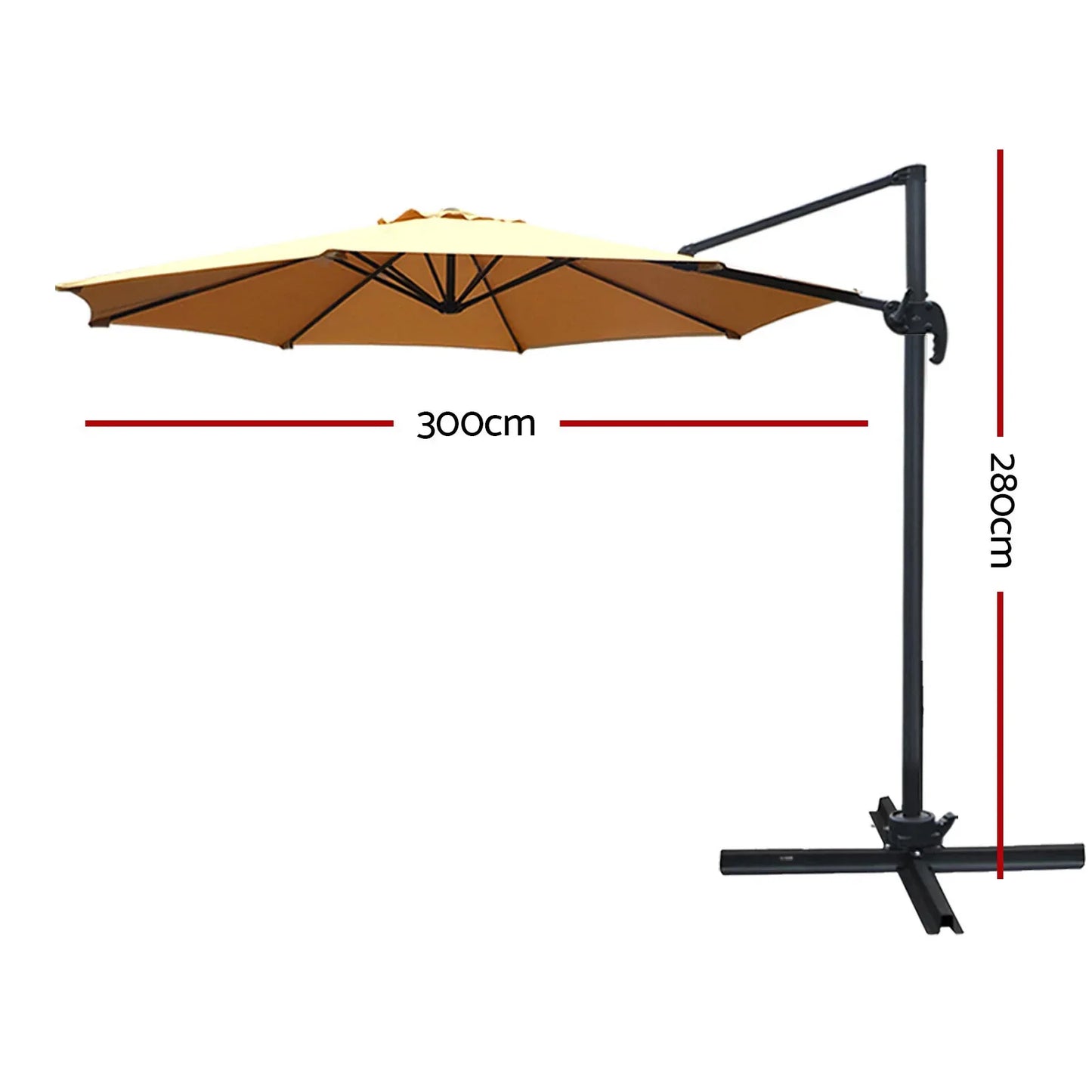 Instahut 3m Outdoor Umbrella Cantilever 360 Degree Tilt Beach Roma Beige - Mekamart Australia