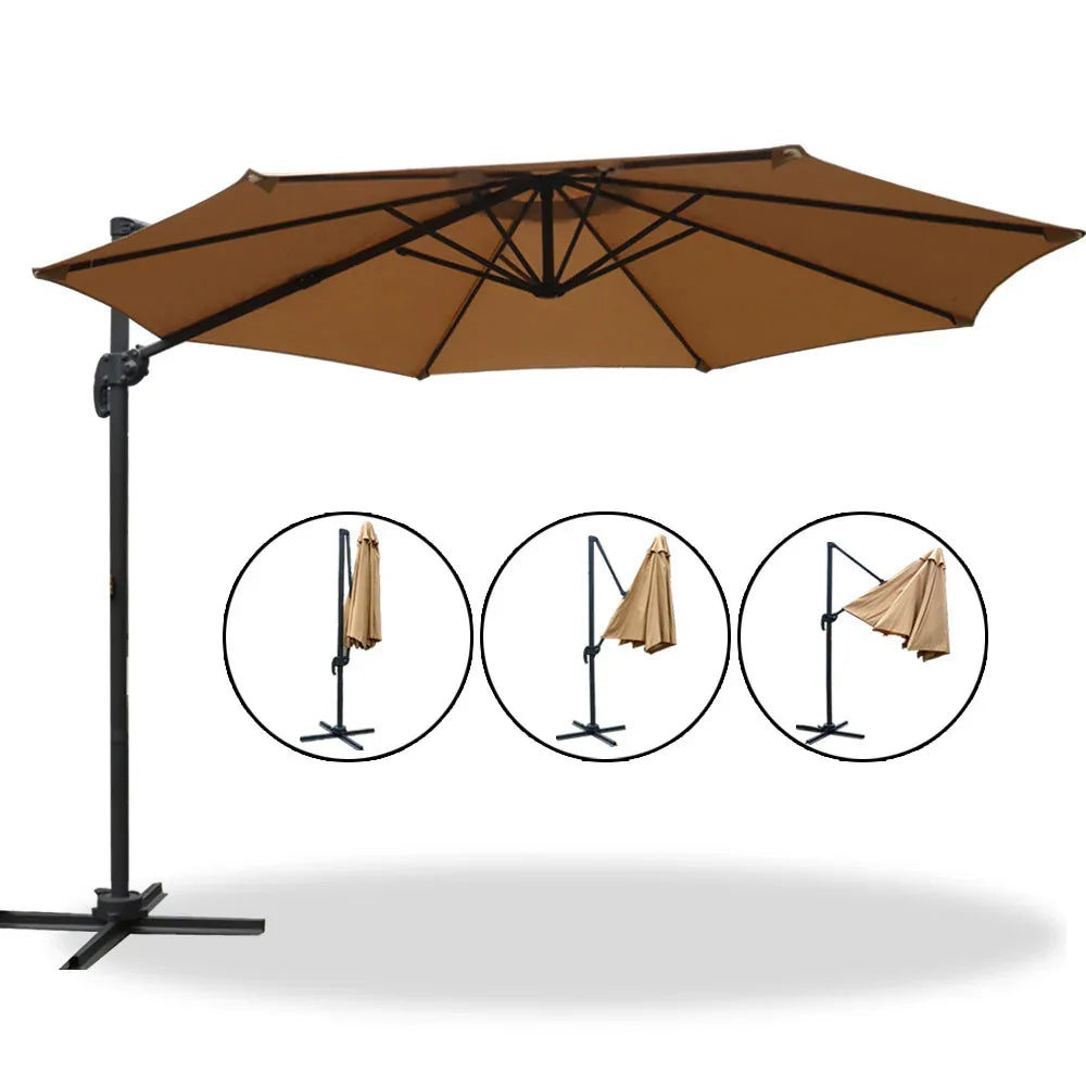 Instahut 3m Outdoor Umbrella Cantilever 360 Degree Tilt Beach Roma Beige - Mekamart Australia