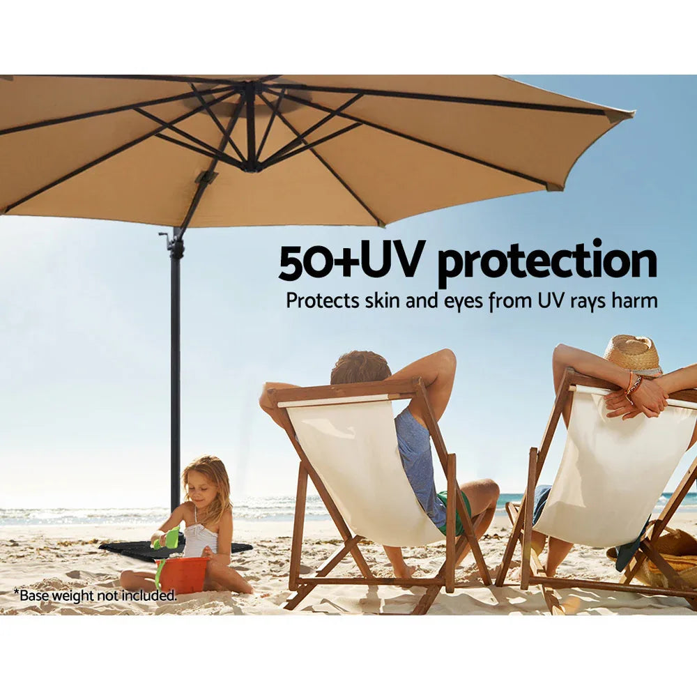 Instahut 3m Outdoor Umbrella Cantilever 360 Degree Tilt Beach Roma Beige - Mekamart Australia
