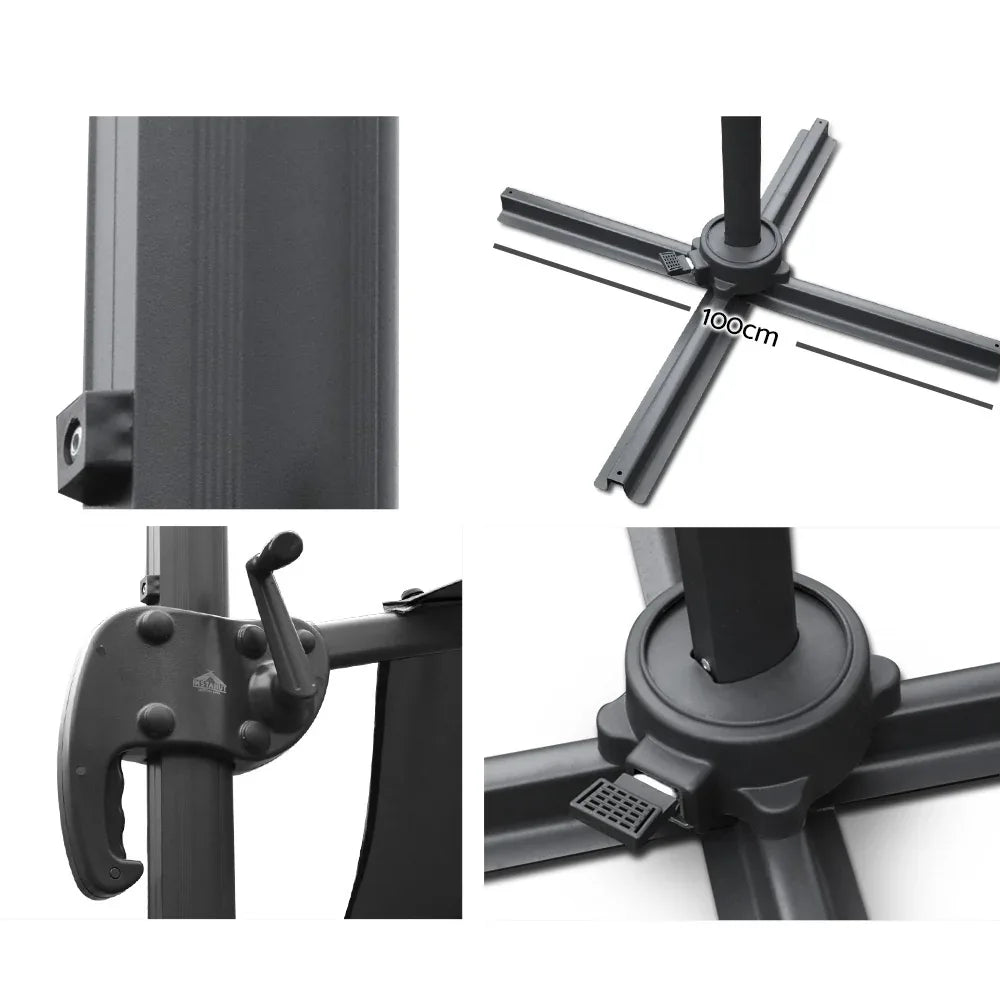 Instahut 3m Outdoor Umbrella Cantilever 360 Degree Tilt Beach Roma Black - Mekamart Australia