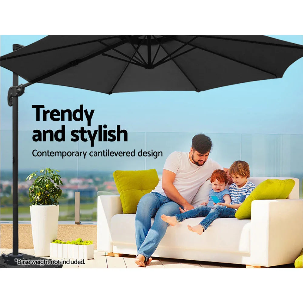 Instahut 3m Outdoor Umbrella Cantilever 360 Degree Tilt Beach Roma Black - Mekamart Australia
