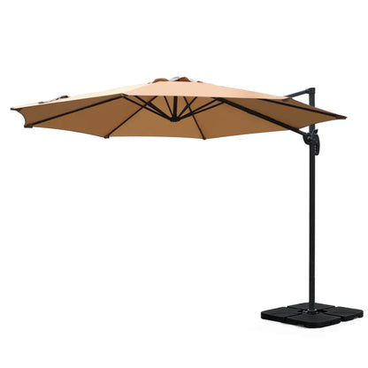 Instahut 3m Outdoor Umbrella w/Base Cantilever Beach Roma 360 Degree Tilt Beige - Mekamart Australia