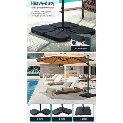 Instahut 3m Outdoor Umbrella w/Base Cantilever Beach Roma 360 Degree Tilt Beige - Mekamart Australia