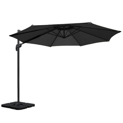 Instahut 3m Outdoor Umbrella w/Base Cantilever Beach Roma 360 Degree Tilt Black - Mekamart Australia
