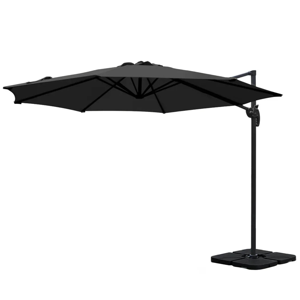 Instahut 3m Outdoor Umbrella w/Base Cantilever Beach Roma 360 Degree Tilt Black - Mekamart Australia