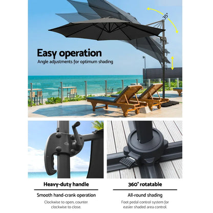 Instahut 3m Outdoor Umbrella w/Base Cantilever Beach Roma 360 Degree Tilt Black - Mekamart Australia