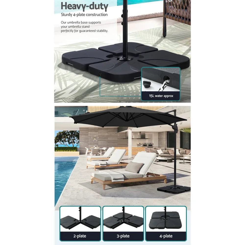 Instahut 3m Outdoor Umbrella w/Base Cantilever Beach Roma 360 Degree Tilt Black - Mekamart Australia
