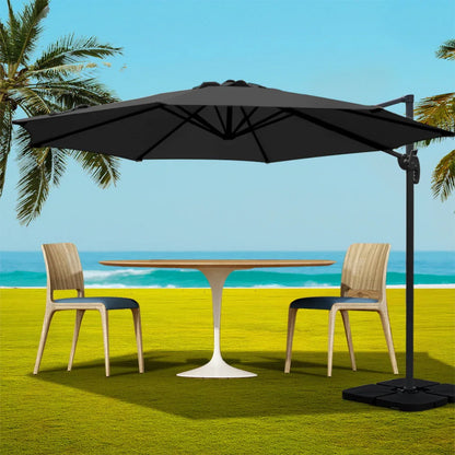 Instahut 3m Outdoor Umbrella w/Base Cantilever Beach Roma 360 Degree Tilt Black - Mekamart Australia