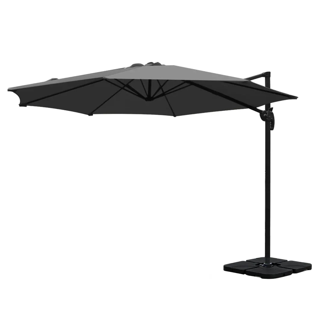 Instahut 3m Outdoor Umbrella w/Base Cantilever Beach Roma 360 Degree Tilt Charcoal - Mekamart Australia