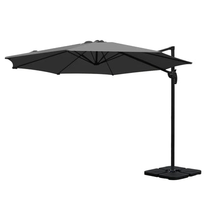 Instahut 3m Outdoor Umbrella w/Base Cantilever Beach Roma 360 Degree Tilt Charcoal - Mekamart Australia