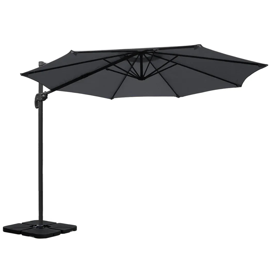 Instahut 3m Outdoor Umbrella w/Base Cantilever Beach Roma 360 Degree Tilt Charcoal - Mekamart Australia