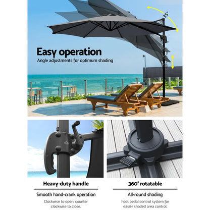 Instahut 3m Outdoor Umbrella w/Base Cantilever Beach Roma 360 Degree Tilt Charcoal - Mekamart Australia