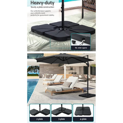 Instahut 3m Outdoor Umbrella w/Base Cantilever Beach Roma 360 Degree Tilt Charcoal - Mekamart Australia