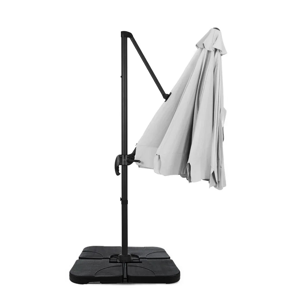Instahut 3m Outdoor Umbrella w/Base Cantilever Beach Roma 360 Degree Tilt Grey - Mekamart Australia