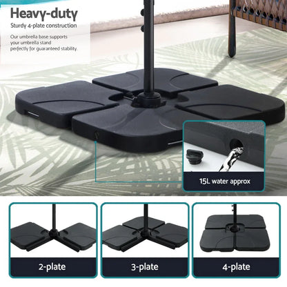 Instahut 3m Outdoor Umbrella w/Base Cantilever Beach Roma 360 Degree Tilt Grey - Mekamart Australia