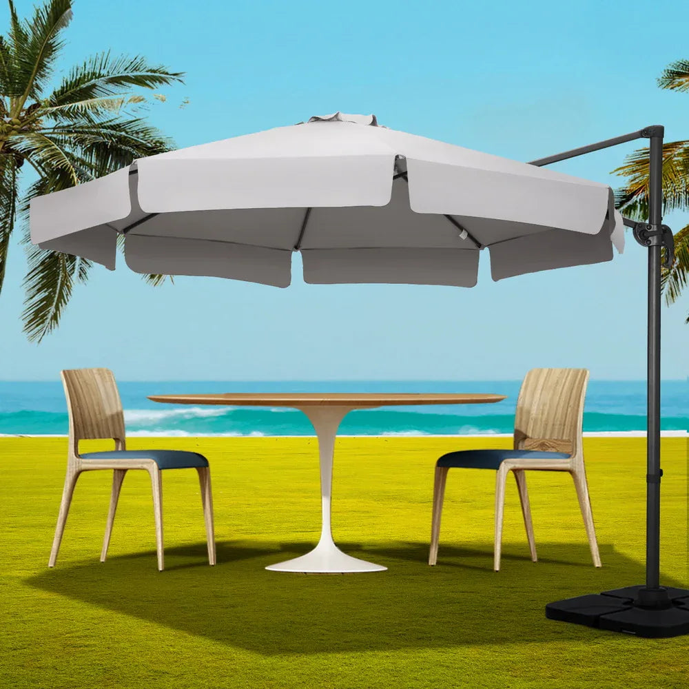 Instahut 3m Outdoor Umbrella w/Base Cantilever Beach Roma 360 Degree Tilt Grey - Mekamart Australia