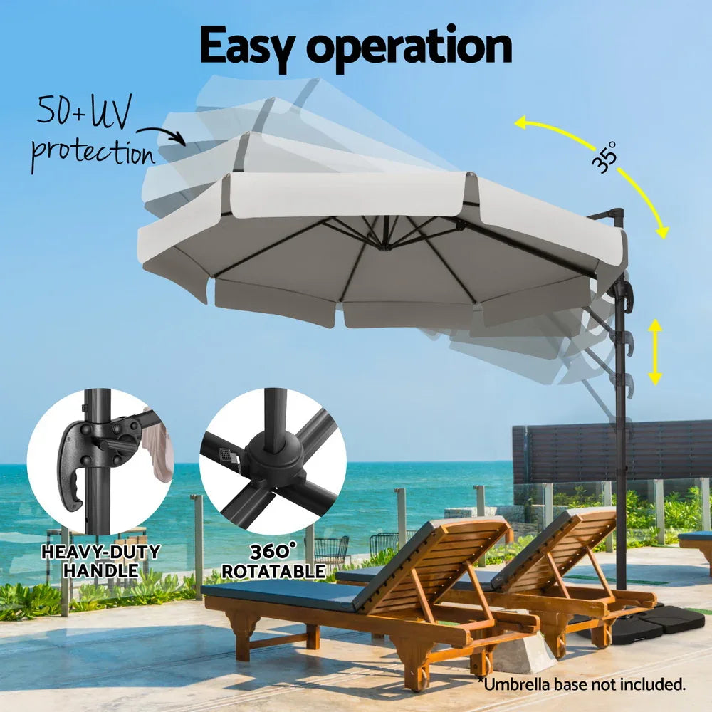 Instahut 3m Outdoor Umbrella Cantilever 360 Degree Tilt Beach Roma Grey - Mekamart Australia