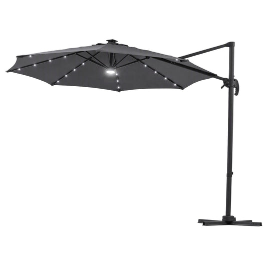 Instahut Outdoor Umbrella 3m Solar LED Offset Cantilever Patio Parasol Charcoal