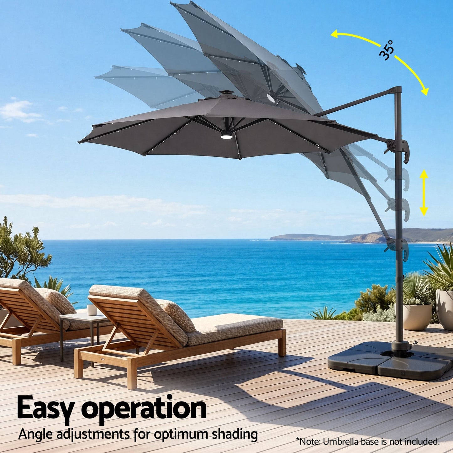 Instahut Outdoor Umbrella 3m Solar LED Offset Cantilever Patio Parasol Charcoal