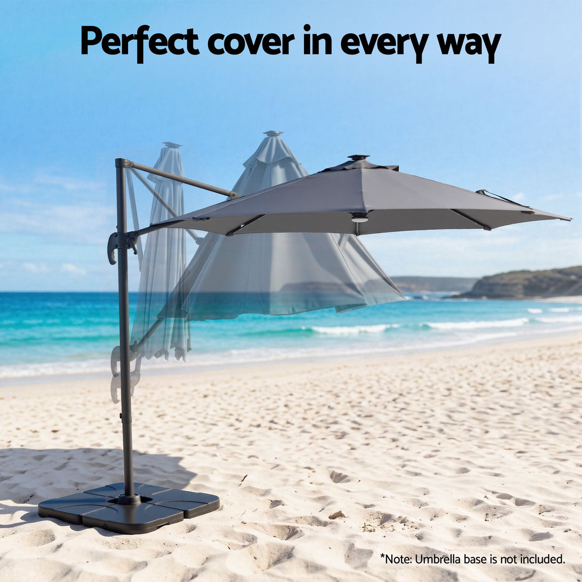 Instahut Outdoor Umbrella 3m Solar LED Offset Cantilever Patio Parasol Charcoal