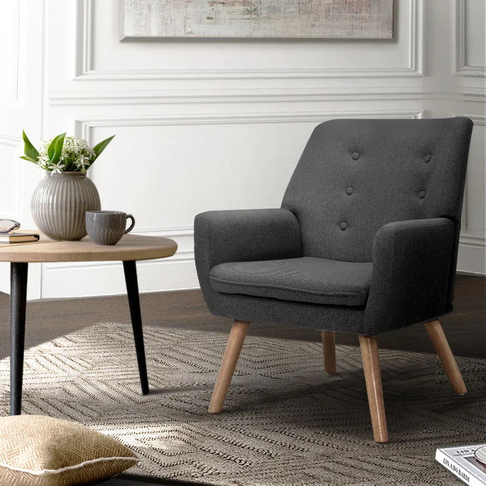 Artiss Armchair Linen Fabric Anne Charcoal - Mekamart Australia
