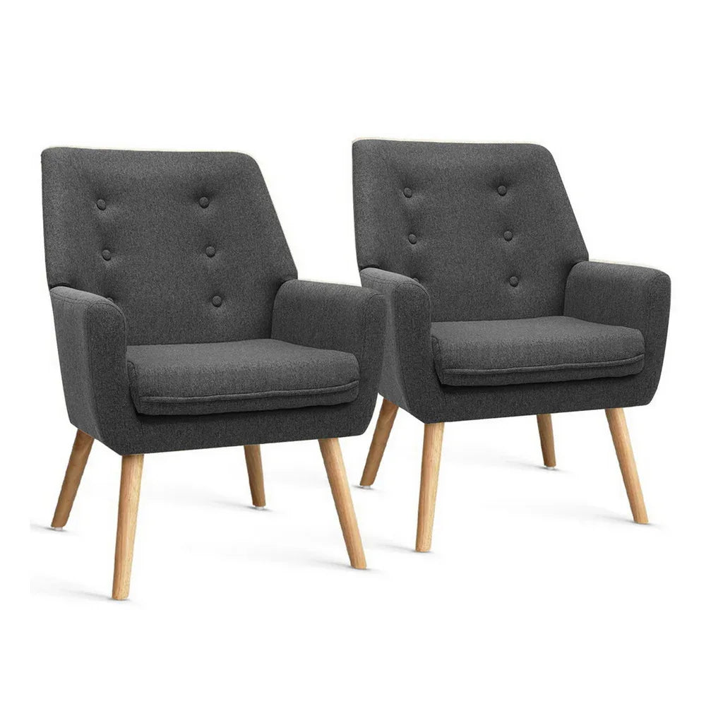 Artiss 2X Armchair Lounge Chair Accent Tub Chair Charcoal ANNE - Mekamart Australia