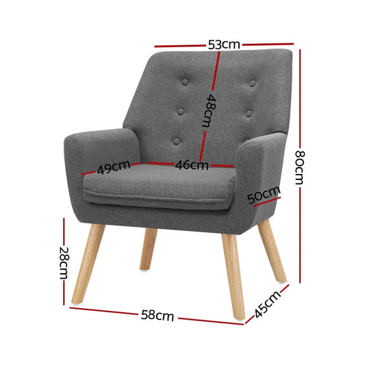Artiss Armchair Linen Fabric Grey Charcoal - Mekamart Australia