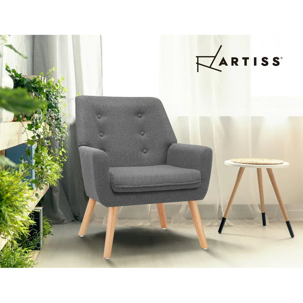 Artiss Armchair Linen Fabric Grey Charcoal - Mekamart Australia