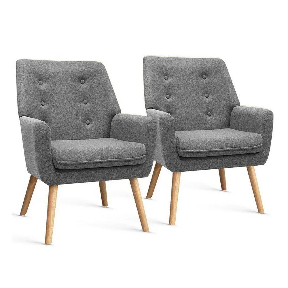 Artiss 2X Armchair Lounge Chair Accent Tub Chair Grey ANNE - Mekamart Australia