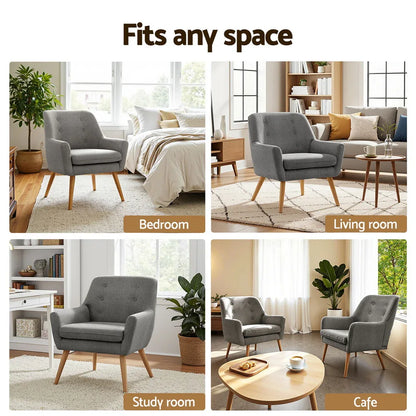 Artiss 2X Armchair Lounge Chair Accent Tub Chair Grey ANNE - Mekamart Australia