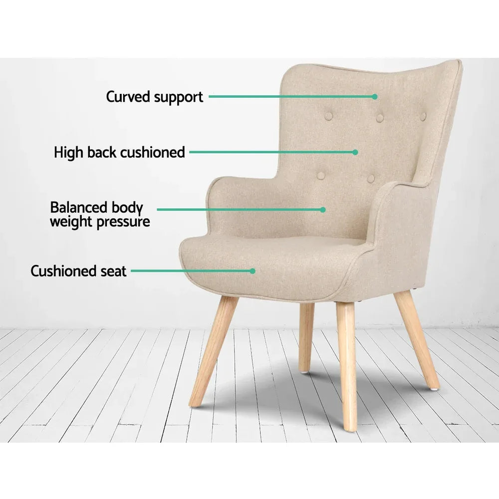 Artiss Armchair Set with Ottoman Beige Lansar - Mekamart Australia