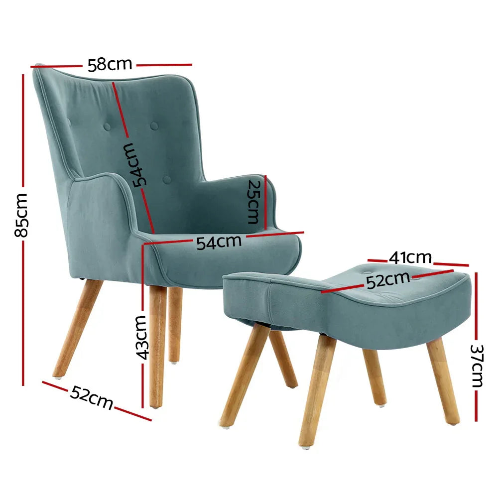 Artiss Armchair Set with Ottoman Blue Lansar - Mekamart Australia