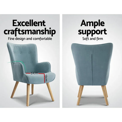 Artiss Armchair Set with Ottoman Blue Lansar - Mekamart Australia