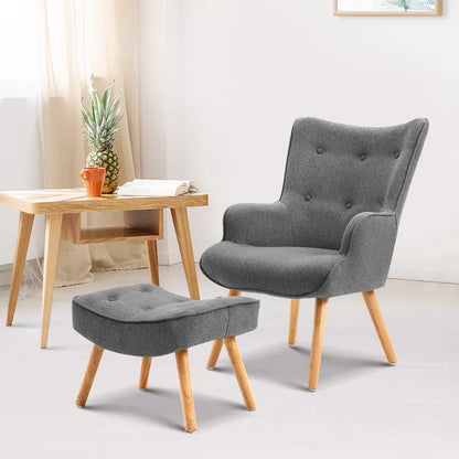 Artiss Armchair Set with Ottoman Grey Lansar - Mekamart Australia