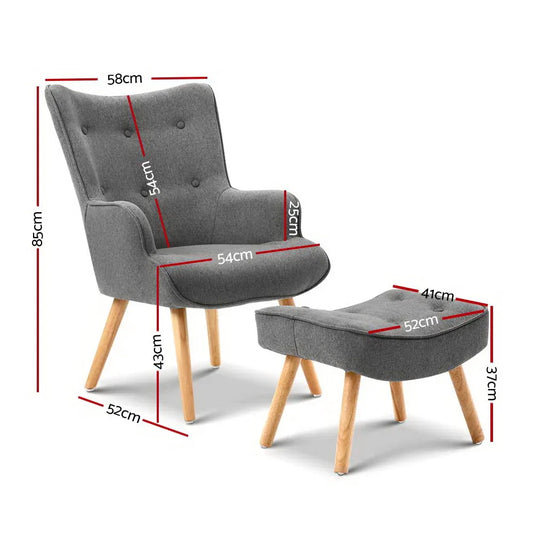 Artiss Armchair Set with Ottoman Grey Lansar - Mekamart Australia